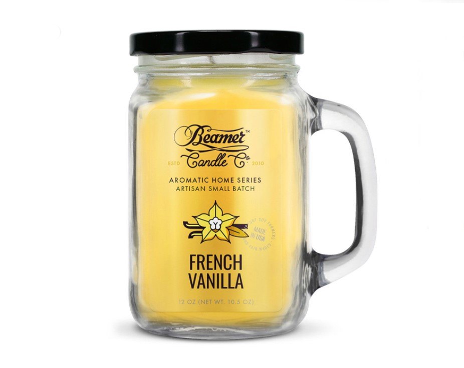 Smoke Killer illatgyertya üvegedényben, füllel és fém kupakkal – French Vanilla - nagy